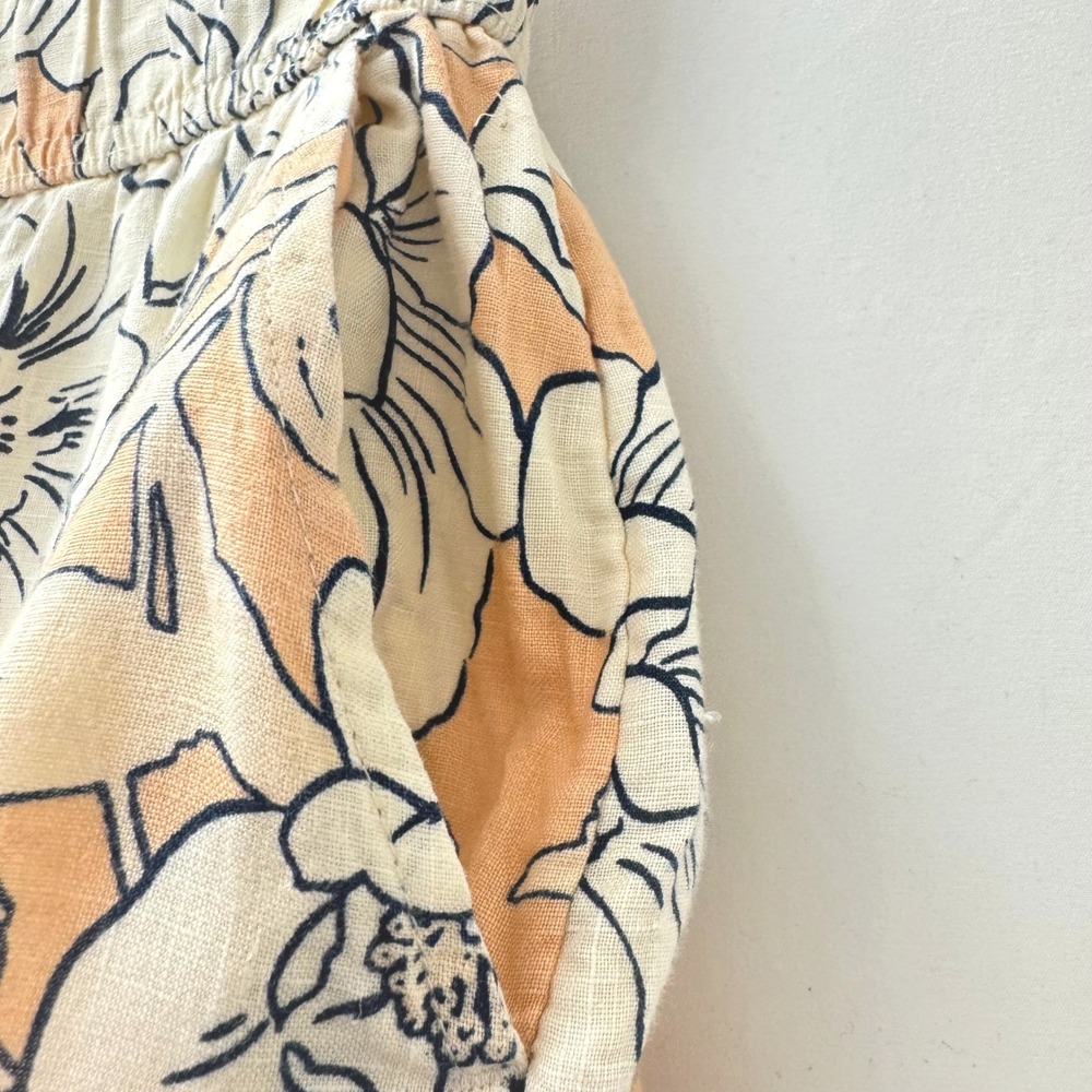 Rachel Zoe 100% Linen Wide Leg Pants Womens Small Peach Floral Pull On Pockets - Picture 4 of 14